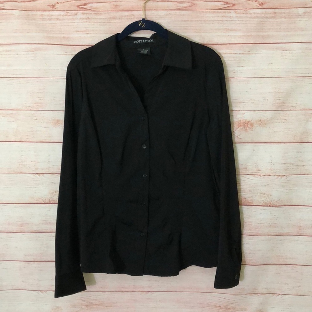 Scott Taylor Women's Black Button Up Shirt Size L Long Sleeve